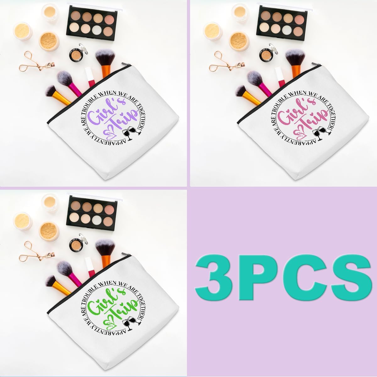 3 Pcs Girls Trip Gifts, Girls Weekend Makeup Bag Girls Trip Gifts image 3