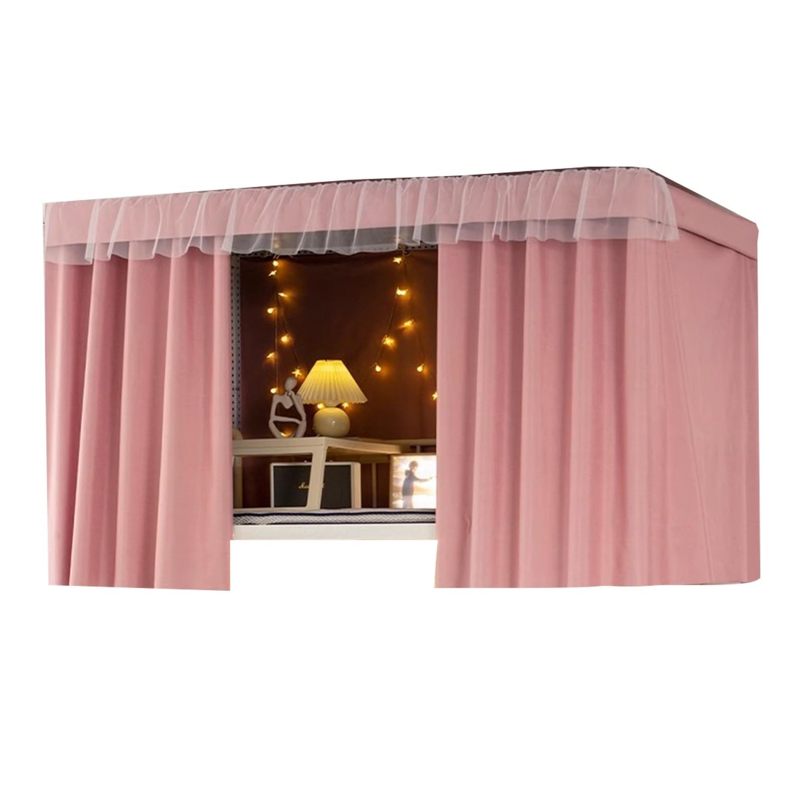 LVYUDS Full Enclosure Bunk Bed Tent Blackout Bunk Bed Curtains for Top Plain Colour Loft Bed Curtains for Bottom Soundproof for Schools(Curtain*2+top,1.2M_PINK A)