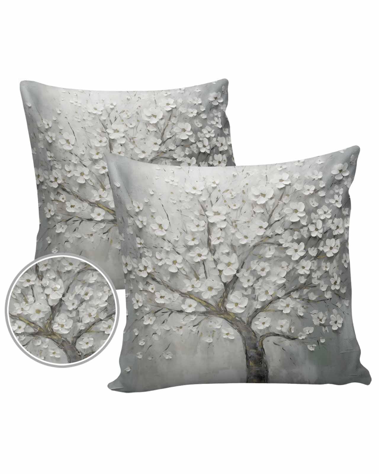 Boanket Outdoor Pillow Covers 16 x 16 in, Grey Flowers Waterproof Throw Pillow Cover Set of 2, Spring Floral Modern Oil Painting Art Home Decorative Square Cushion Covers for Patio/Tent/Couch/Garden