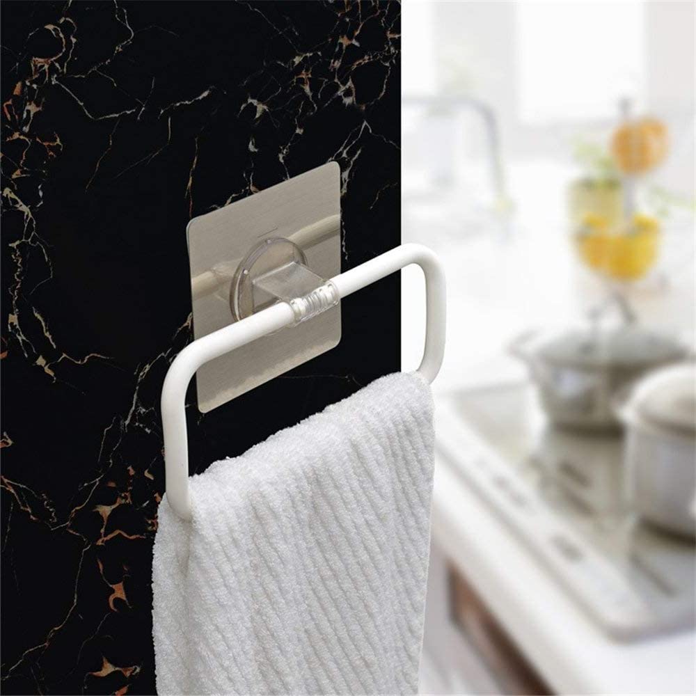 Zeinwap Self Adhesive Magic Sticker Series Plastic Towel-Napkin Holder Ring for Bathroom, Kitchen, Wash Basin (White, Pack of 1) 3