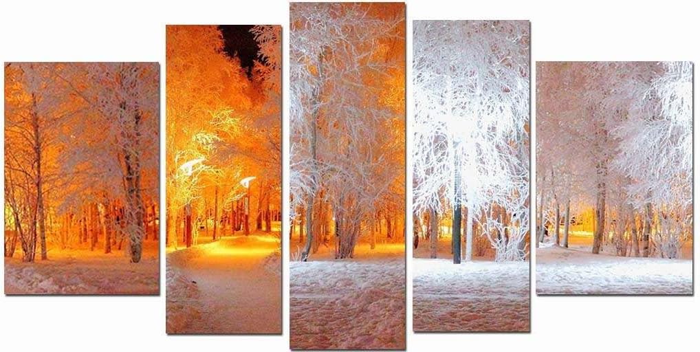 Startonight Glass Wall Art Acrylic Decor Set Soft Light in Park, and a Contemporary Clock Set of 5 Total 35.43 X 70.87 Inch 100% Original Artwork the Ultimate Wall Art