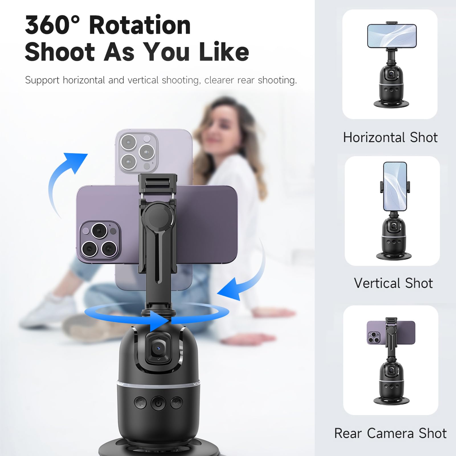 Andoer Automatyczny gimbal do śledzenia twarzy 360 °, automatyczny uchwyt na telefon, inteligentny stabilizator gimbal do selfie, robot kamerzysta ze sterowaniem gestami i