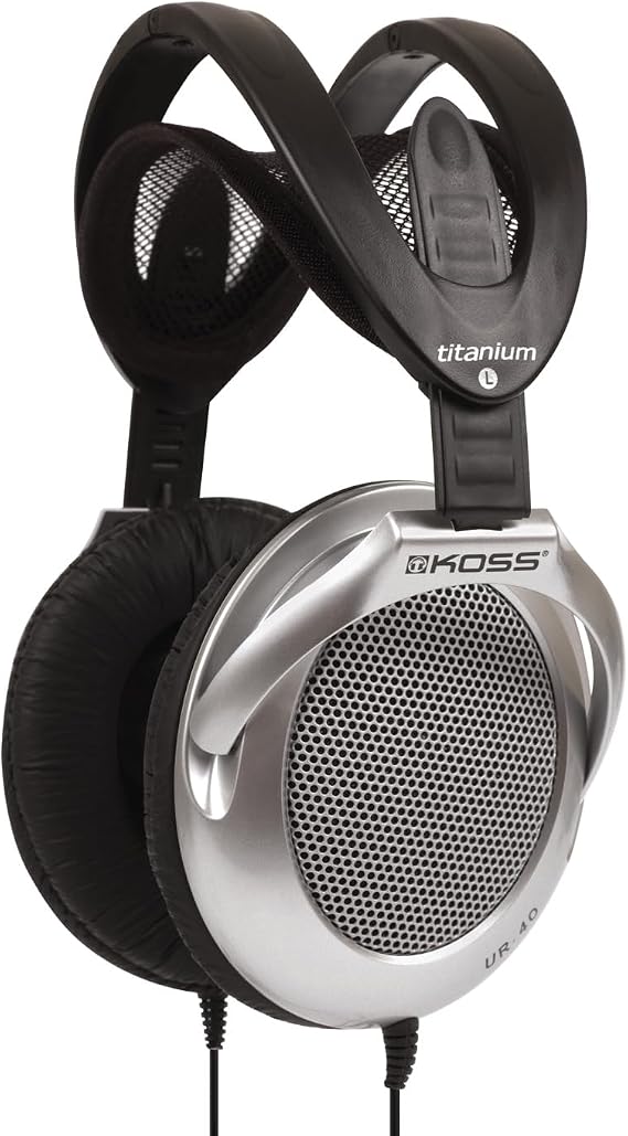 Koss UR40 Collapsible Over-Ear Headphones, Lightweight, Retro Style, Silver and Black