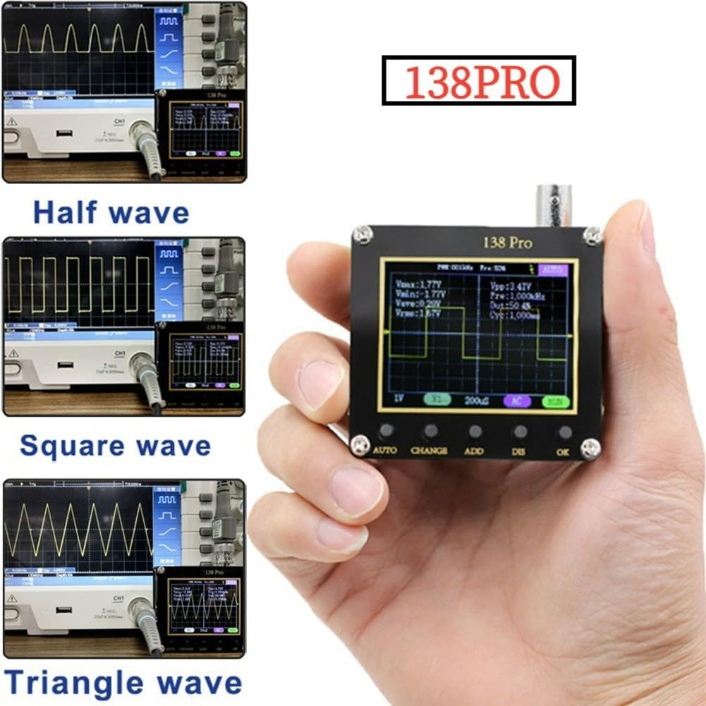 138PRO Digital Oscilloscope Portable USB Powered Small Pocket Oscilloscope 200KHz 2.5MS/s for Automotive Electronics DIY Home Appliance Testing(A)
