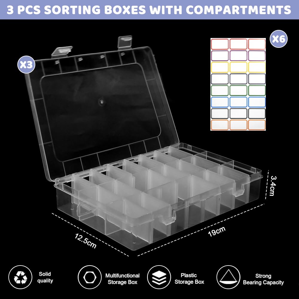 Caja Organizadora Plastico Transparente 24 Compartimientos Ajustables Apilable con Tapa para Joyas Tornillos Cuentas