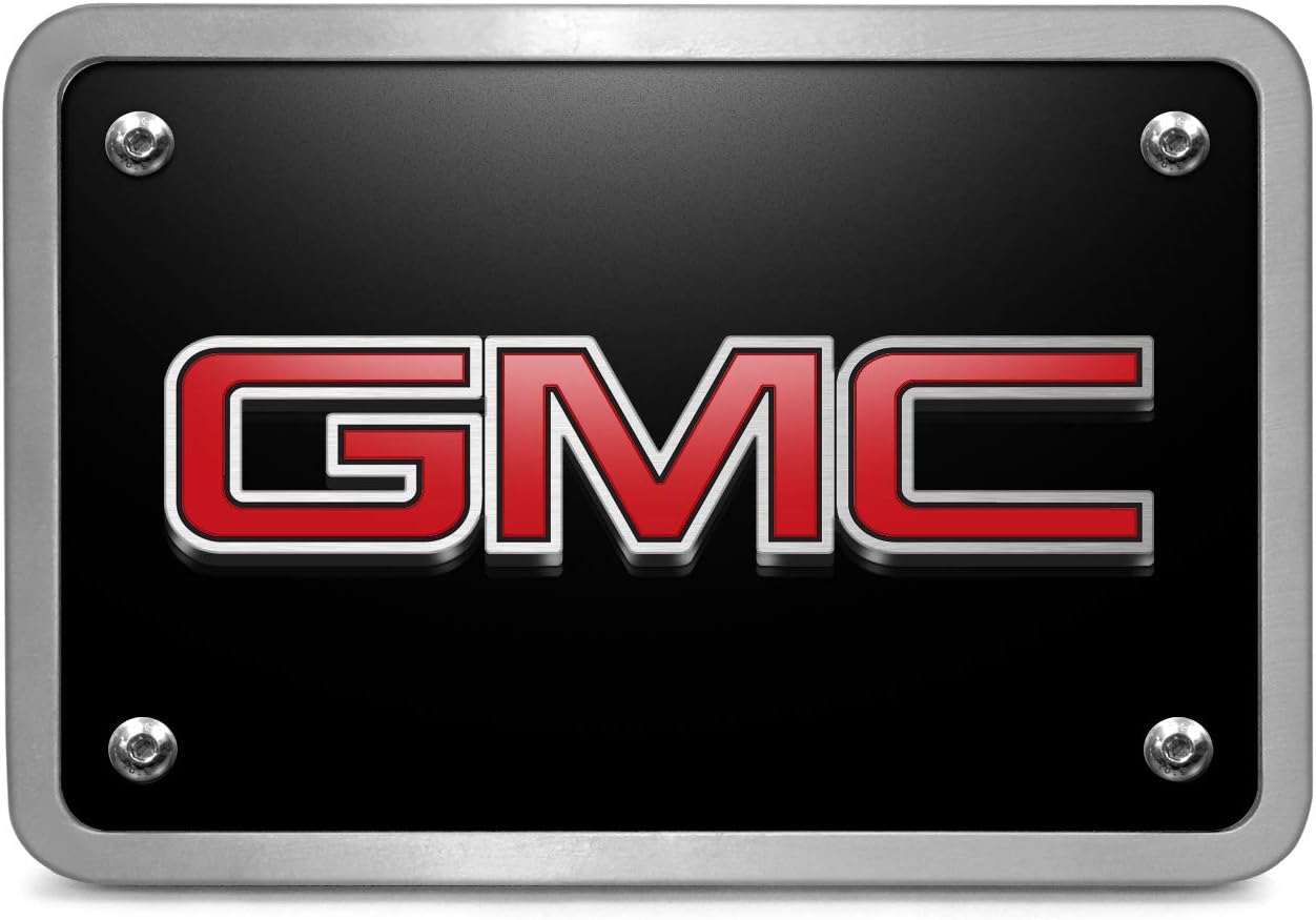 iPick Image Made for GMC 3D Logo in Red Inlay on Black Billet Aluminum 2 inch Tow Hitch Cover
