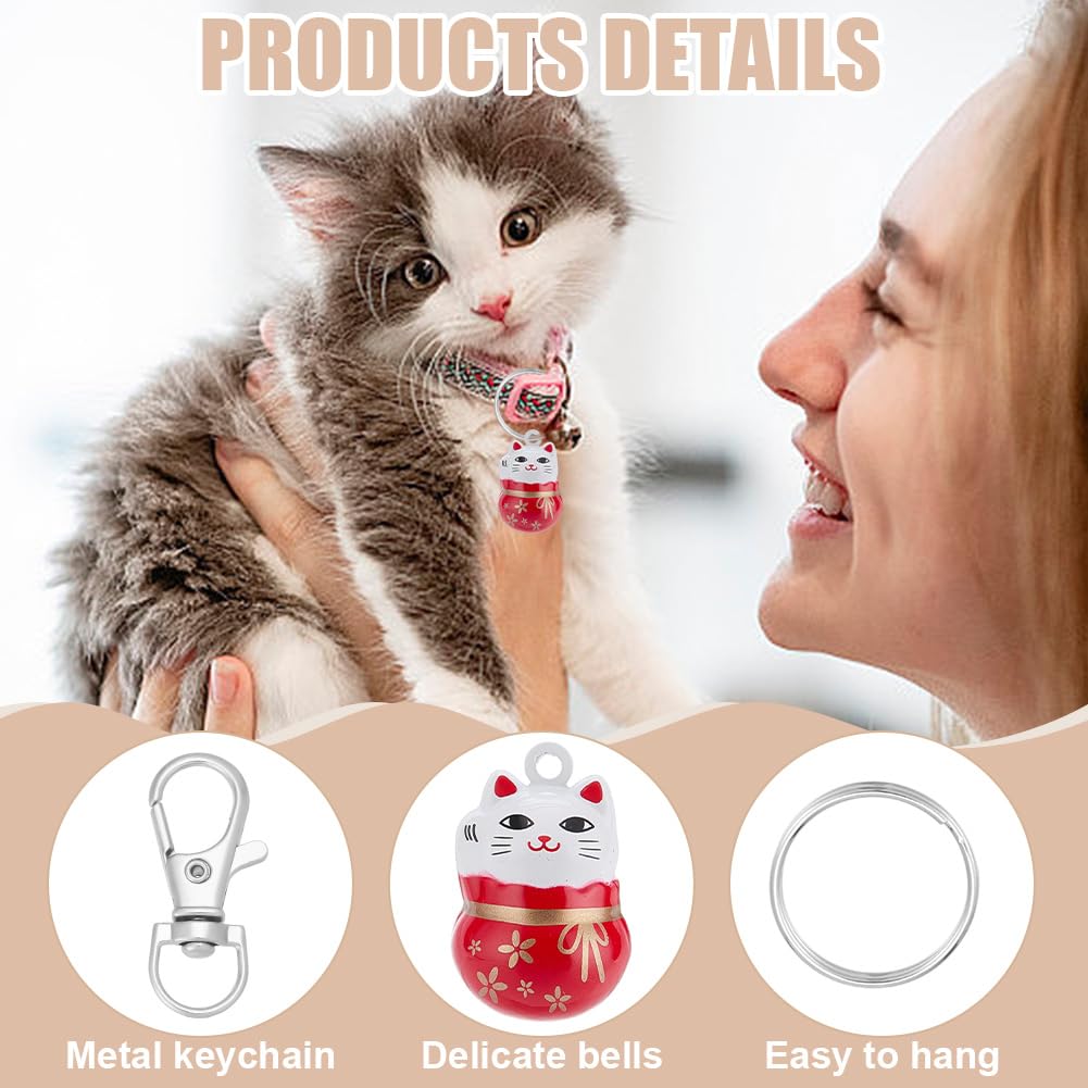 WEBEEDY 10 PCS Lucky Cat Collar Bells 5 Colors Pet Collars Bells Charm with Key Rings Brass Fortune Cat Collar Charms Loud Crisp Sound Small Animal Pendant for DIY Bag Keychain Home Decoration - Image 3