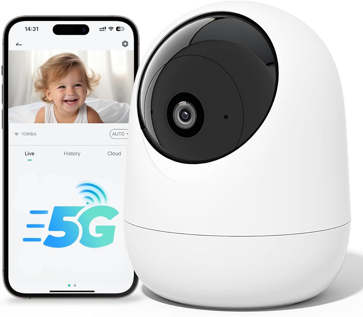 Rraycom 2.5K Indoor Security Camera, 5G/2.4G WiFi, Pet & Baby Monitor | 360° PTZ, Motion Detection & Tracking,Human/Motion/Sound Detection,2-Way Talk, Night Vision, Works/Alexa,SD/Cloud