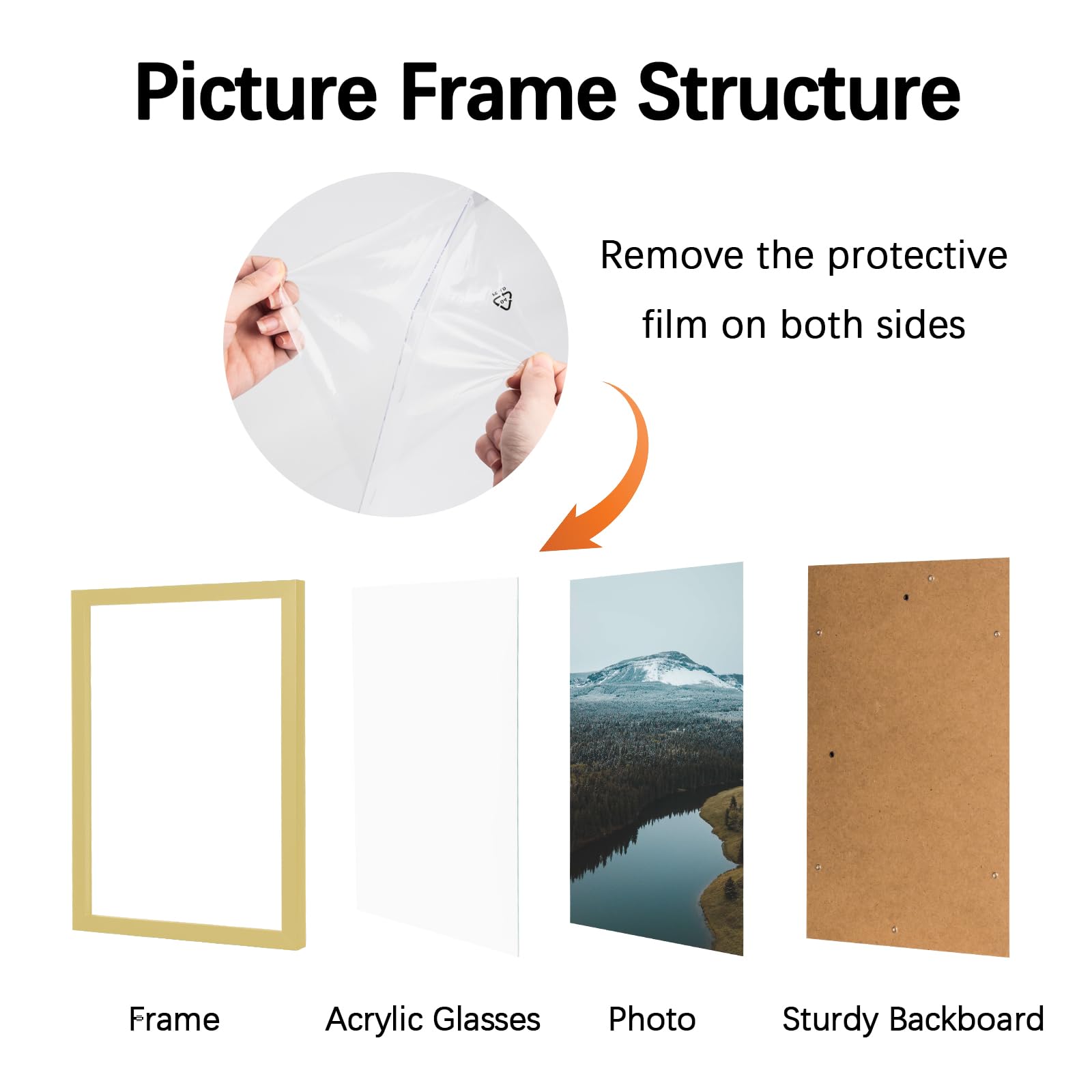 kollyseek Set of 3 40x60cm Picture Frame with Acrylic Glass 16x24in Photo Frame for Hanging and Display Modern Decorative Poster Frame for Desktop/Wall Mounting(Gold) - Image 3
