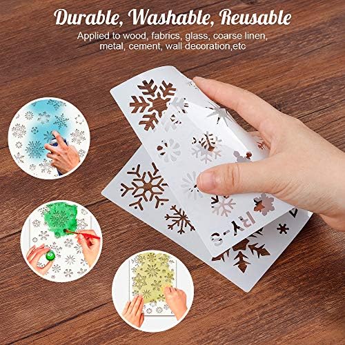 Mocoosy Christmas Snowflake Stencil Template - Snowflake Stencils for Painting on Wood Reusable Winter Holiday Stencils Crafts Plastic Xmas Snow Flake DIY Decoration for Window Glass Wall Door
