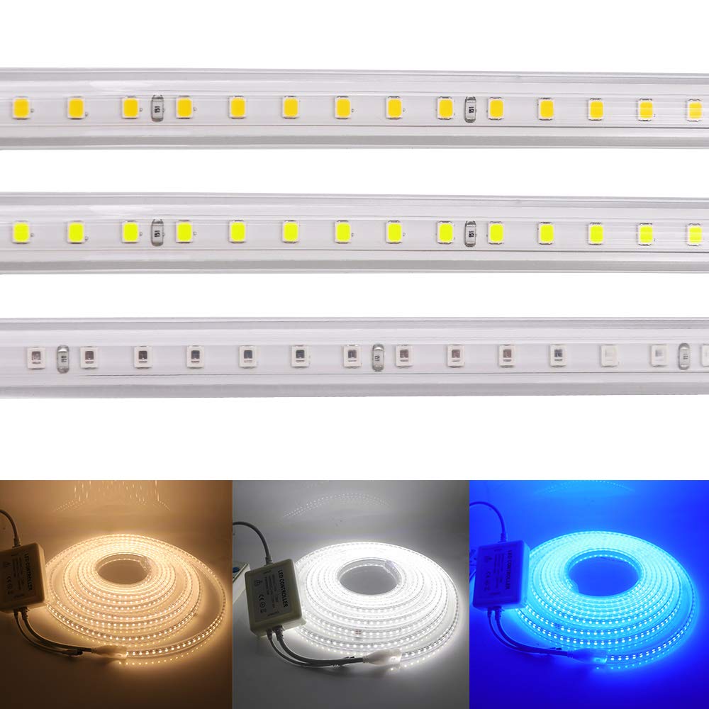 220V Tiras LED con regulador de intensidad,SMD 2835 120LEDs/m, IP67 Impermeable, Escalera de Techo Tira de LED Cocina Cable Luces Flexible LED Strip Light Decoración (25m, Blanco)