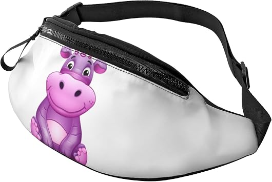 Cartoon purple hippo Fanny Pack for Women Men Fashion Waist Pack Adjustable Belt Bag for Workout Running Travelling Casual Waist Bag