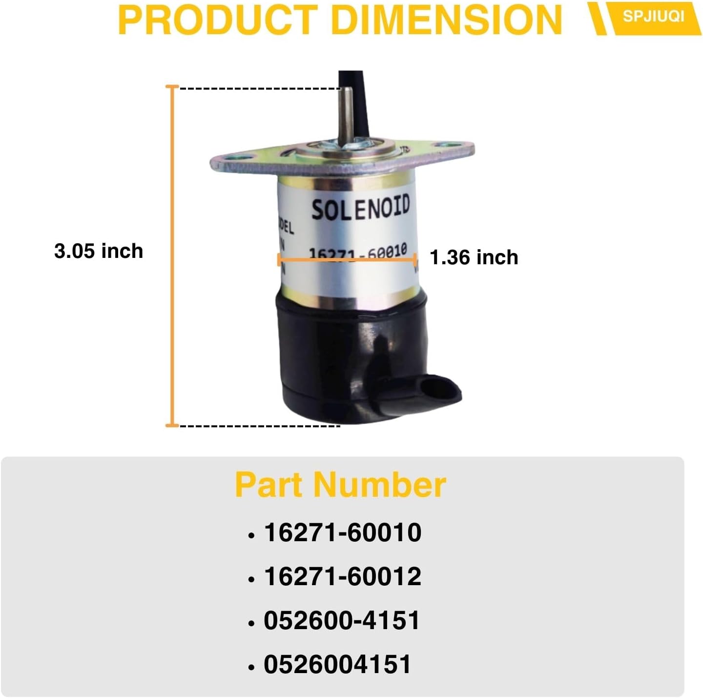 12V Fuel Shut off Solenoid Fits Kubota D1105 D1005 V1505 Engine F2400 FZ2400 FZ2100 ZD25F ZD28 ZD326HL ZD331LP ZD1211 KX41-2 KX61-2 KX71 R310 BX2200D 052600-4151 16271-60010 16271-60012
