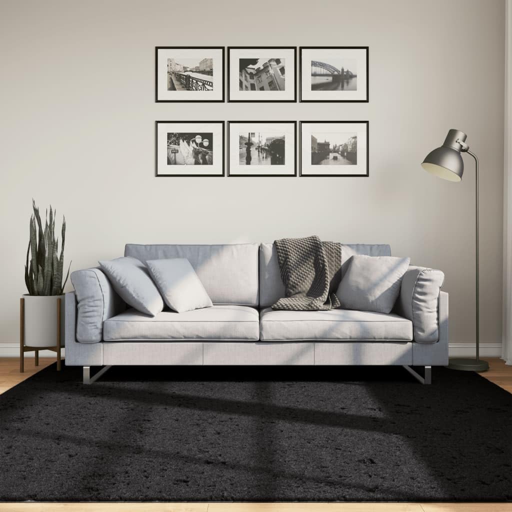 Tapis noir Oviedo 200x200 cm à poils courts en polyester doux pour chambre