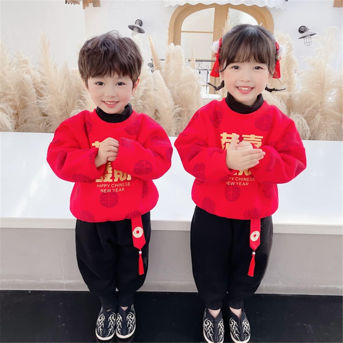 Little Girls Boys Kids Two Piece Winter Warm Spring Festival Tiger Lunar Asian Year Tang Suit Outfits Set Clothes
