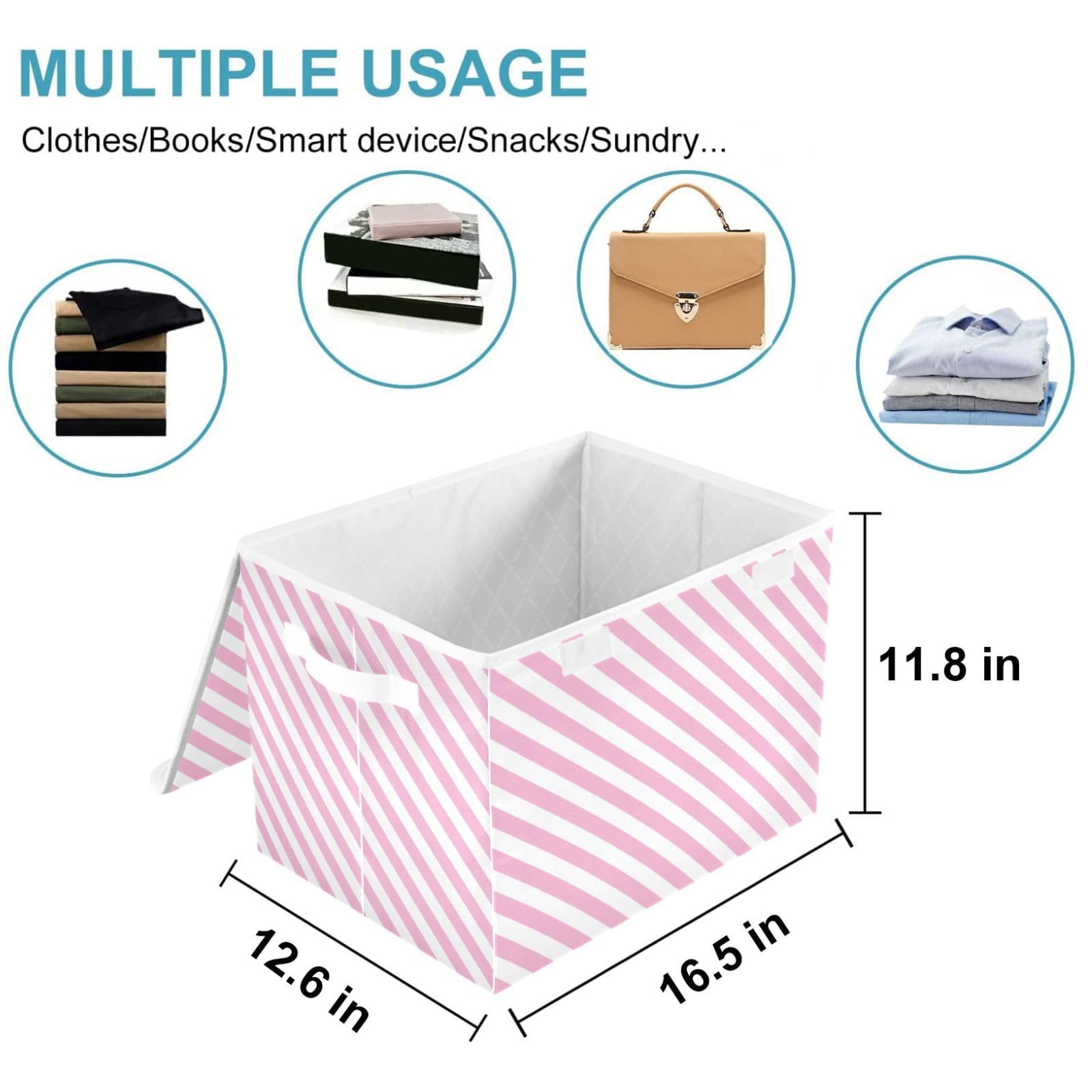 Amazon｜CaTaKu (カタク) ピンク ストライプ 収納ボックス 蓋付き
