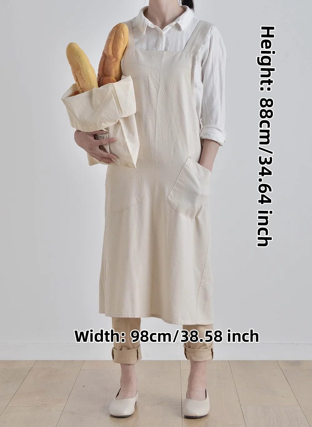 MUMOHO Women’s Pinafore Square Apron Baking Cooking Gardening Works Cross Back Cotton/Linen Blend Dress with 2 Pockets - Image 4