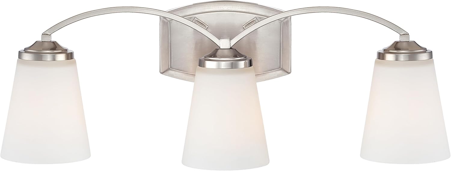 Minka Lavery 6963-84 Overland Park Vanity Bath Light, 3-Light, 300 Total Watts, 22.75-in H x 8.25-in W, Brushed Nickel