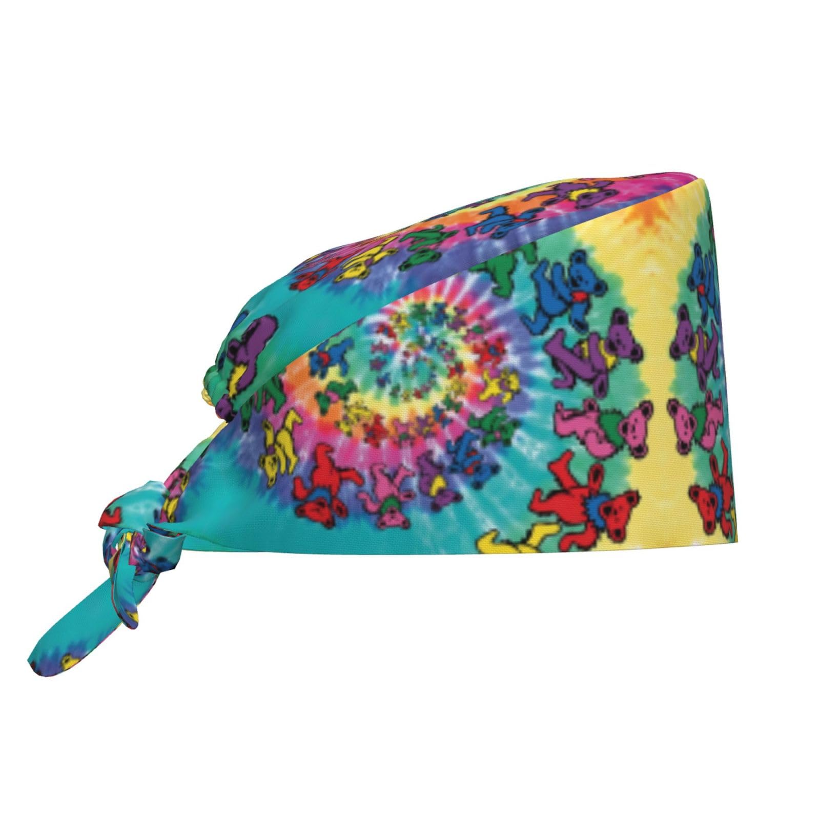 Dancing Thanksgiving Bear Print Adjustable Working Cap,Scrub Cap,Working Hat Sweatband,Elastic Tie Back Hats for Women Men