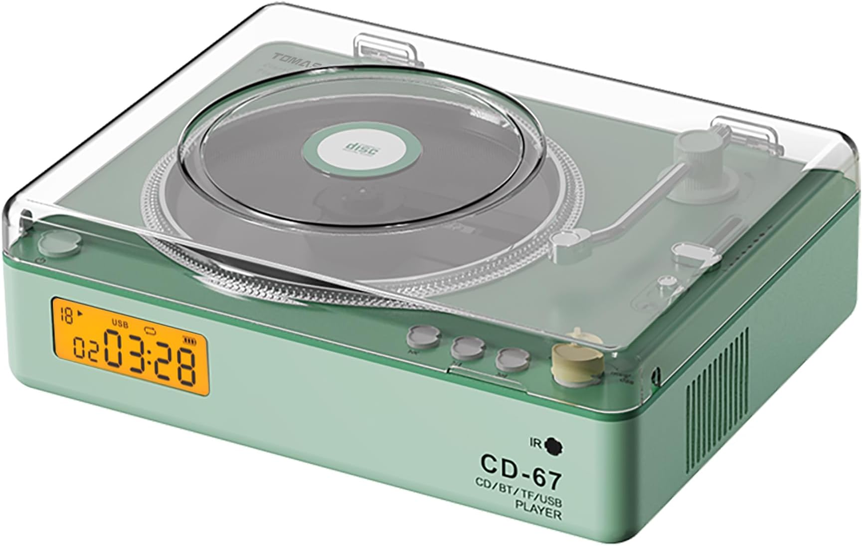 TOMASHI CD Player Portable with HiFi Speakers, Bluetooth Transmitter & Receiver, Retro Rechargeable Desktop Music Player for Home with Remote, USB/TF/AUX, Festival Gift Green