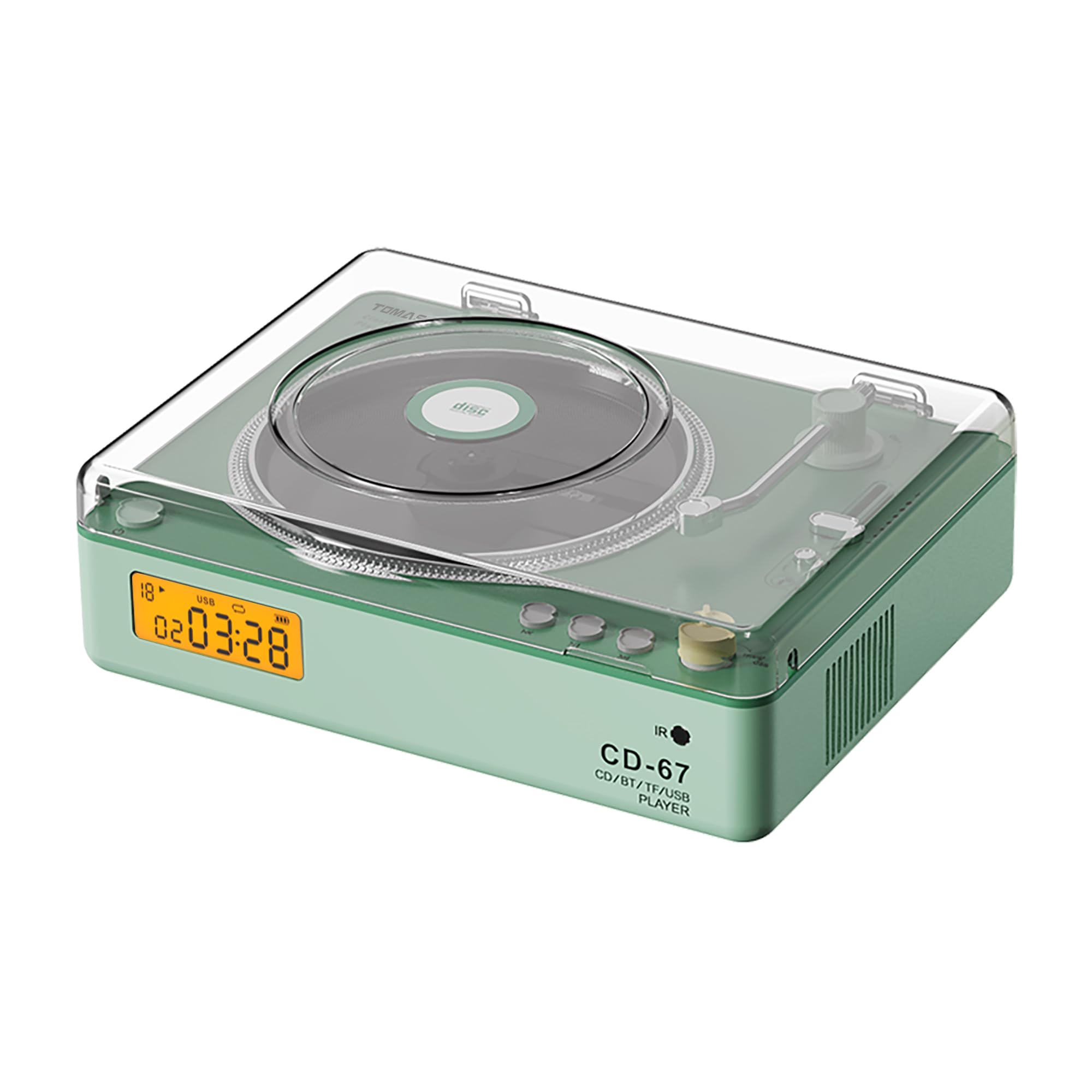TOMASHI Portable CD Player Boombox - Rechargeable Bluetooth CD Player with 40mm Stereo Speakers,LCD Display,USB/SD Card Slot,Compatible with CD/MP3/WMA/CD-R/CD-RW for Home/Outdoor/Student-Green-image-38