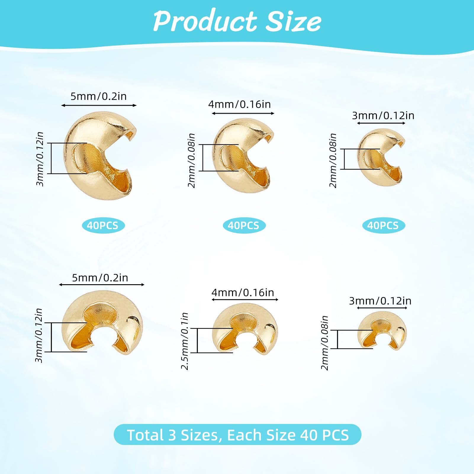 NICENEEDED 120 Pcs Crimp Bead Knot Covers, Half Round Open Crimp Beads Covers - Image 2