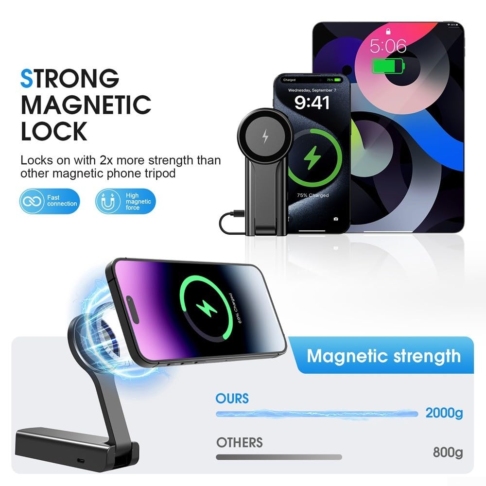 Support de charge magnétique pour téléphone portable avec trépied