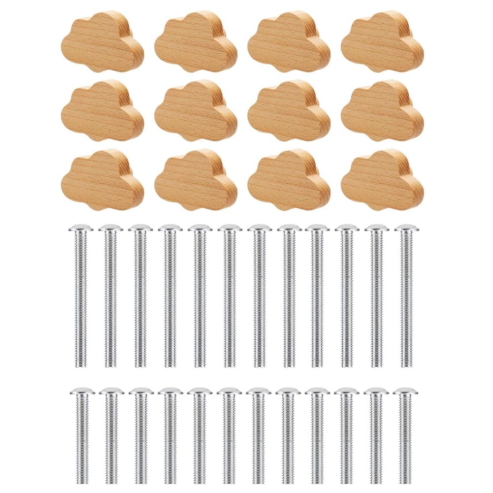 Simpls 12pcs Heavy Duty Beech Wood Drawer Knobs Cloud Shaped Wooden Cabinet Pulls Wood Color for Cabinets Furniture