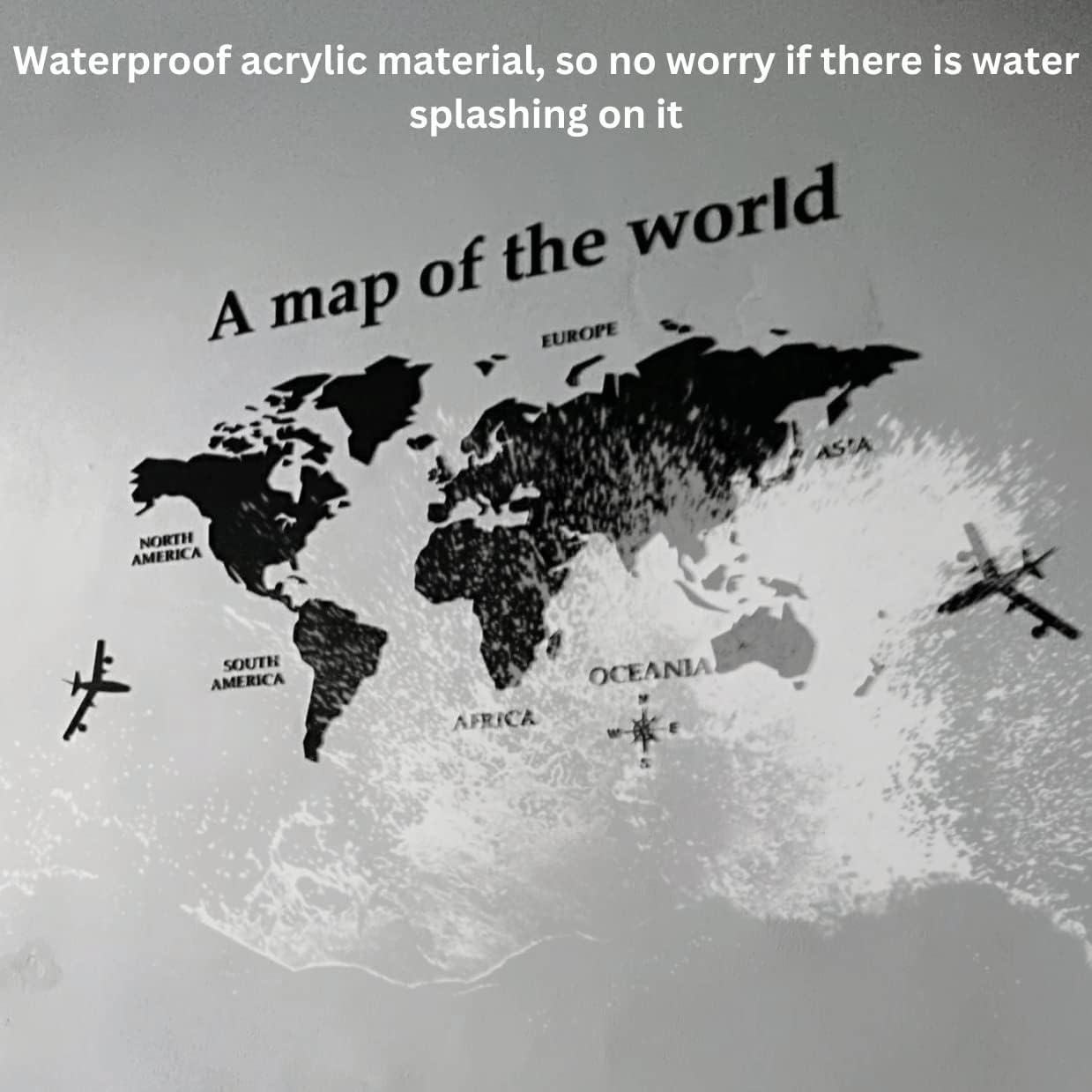 Acrylic World Map Waterproof 3D Wall Decal Décor Stickers for Classroom, Office, Kids Room, Hallway, Library etc. (M, Black)