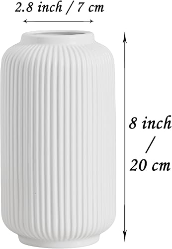 Miniatura 2 de Jarrón blanco, jarrón acanalado de cerámica para flores y hierba de pampas, jarrón de mesa simple y moderno de 8 pulgadas para el hogar, oficina,