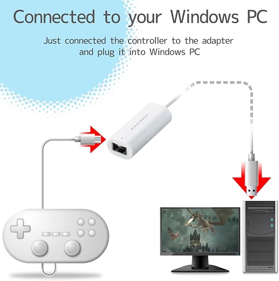 ELECOM Gamepad Converter for Wii Controllers, Support Wii Game Classic Controller and Classic Controller Pro, Only Compatible with Windows PC 39 inch Cable Length (JC-W01UWH)