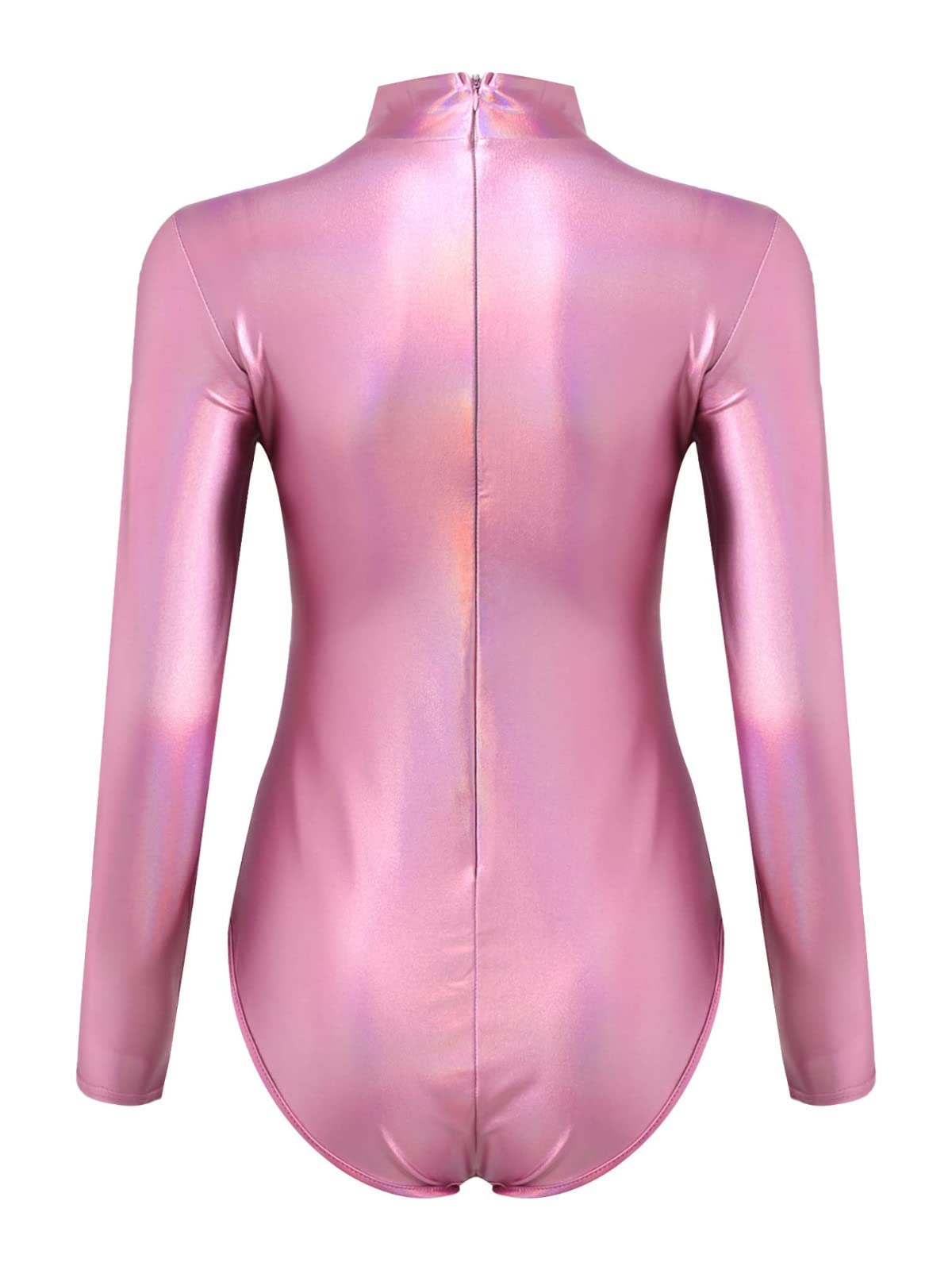 Générique Justaucorps à Manches Longues en PVC métallisé Brillant pour Femmes, Combinaison de Yoga Moulante avec Finition Miroir, idéale pour Danse et Fitness, Taille Ajustable