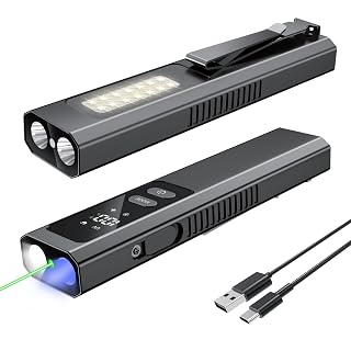 EDC Flashlight 4 in1 Magnetic Flashlight High Lumens Work Light with Green Beam & UV & Warning Light Combo EDC Flashlight Rechargeable LT-010 (Black) - Amazon product rated Grade A