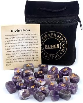 Natural Runes Nordic Crystal Runes Irregular Runes Gemstone for Divination Gemstone Meditation Divination Divination Divination Velvet Storage Bag with Instructions Purple