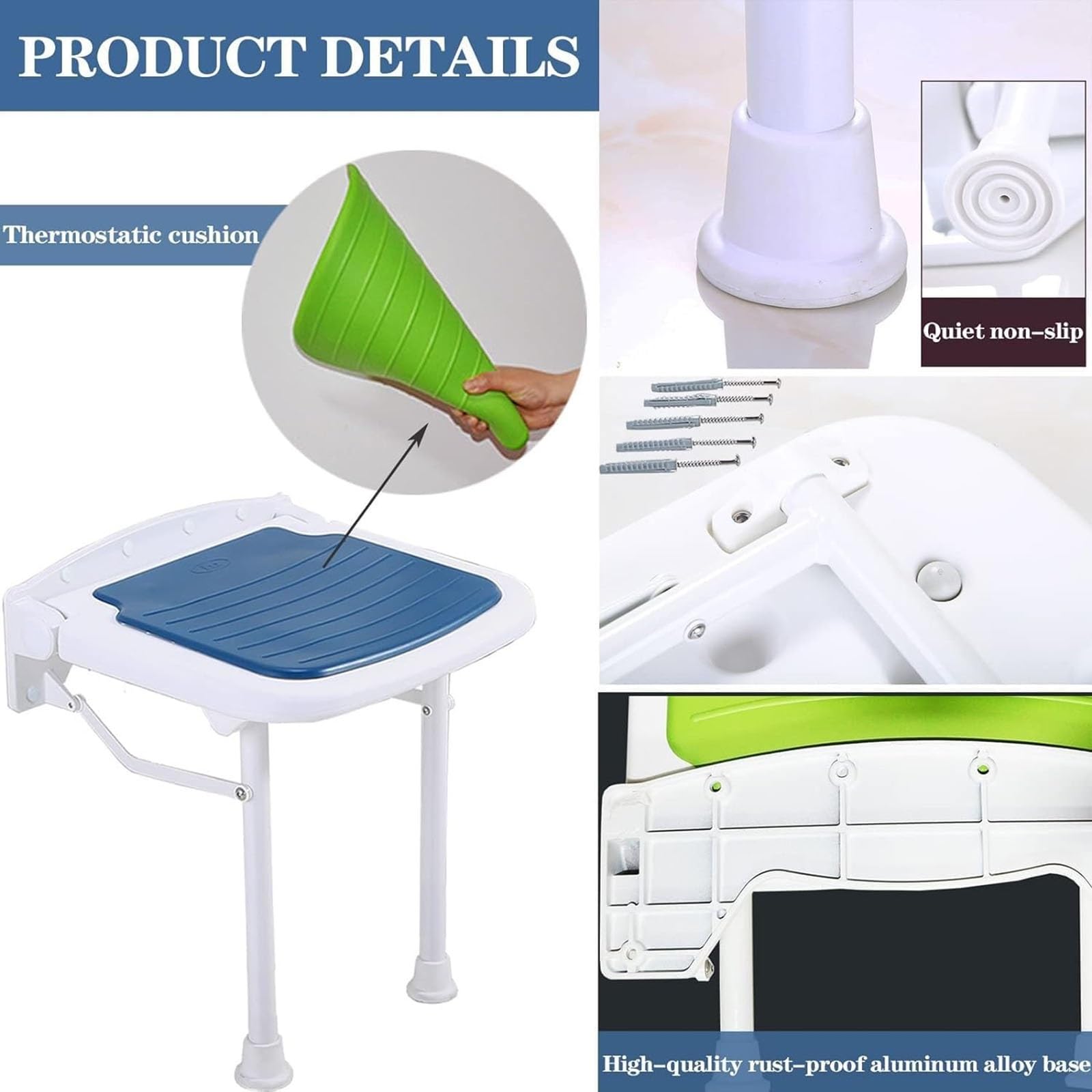 Taburete de Ducha Montado en la Pared Asiento de Ducha Abatible Impermeable Taburete de Baño para Personas Mujeres Embarazadas, Mayores o Lesionadas Sillas para Ducharse