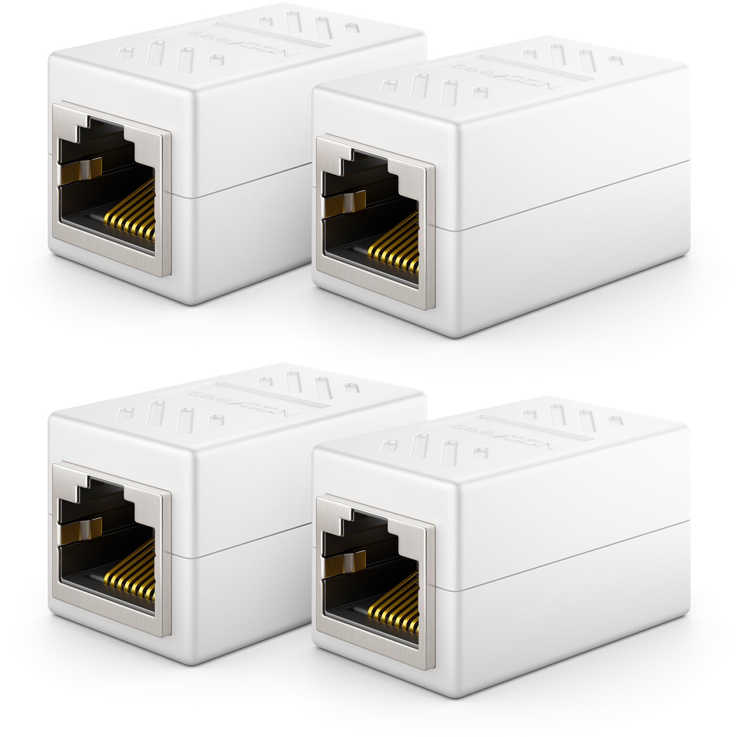 deleyCON 4x Adattatore RJ45 (1000 Mbit) - Giunto per Prolungare Cavi LAN Gigabit - Connettore Ethernet Compatibile con Cavi Cat8, Cat7, Cat6, Cat5 - Supporta DSL e PoE - 2 Porte RJ45 Femmina - Bianco