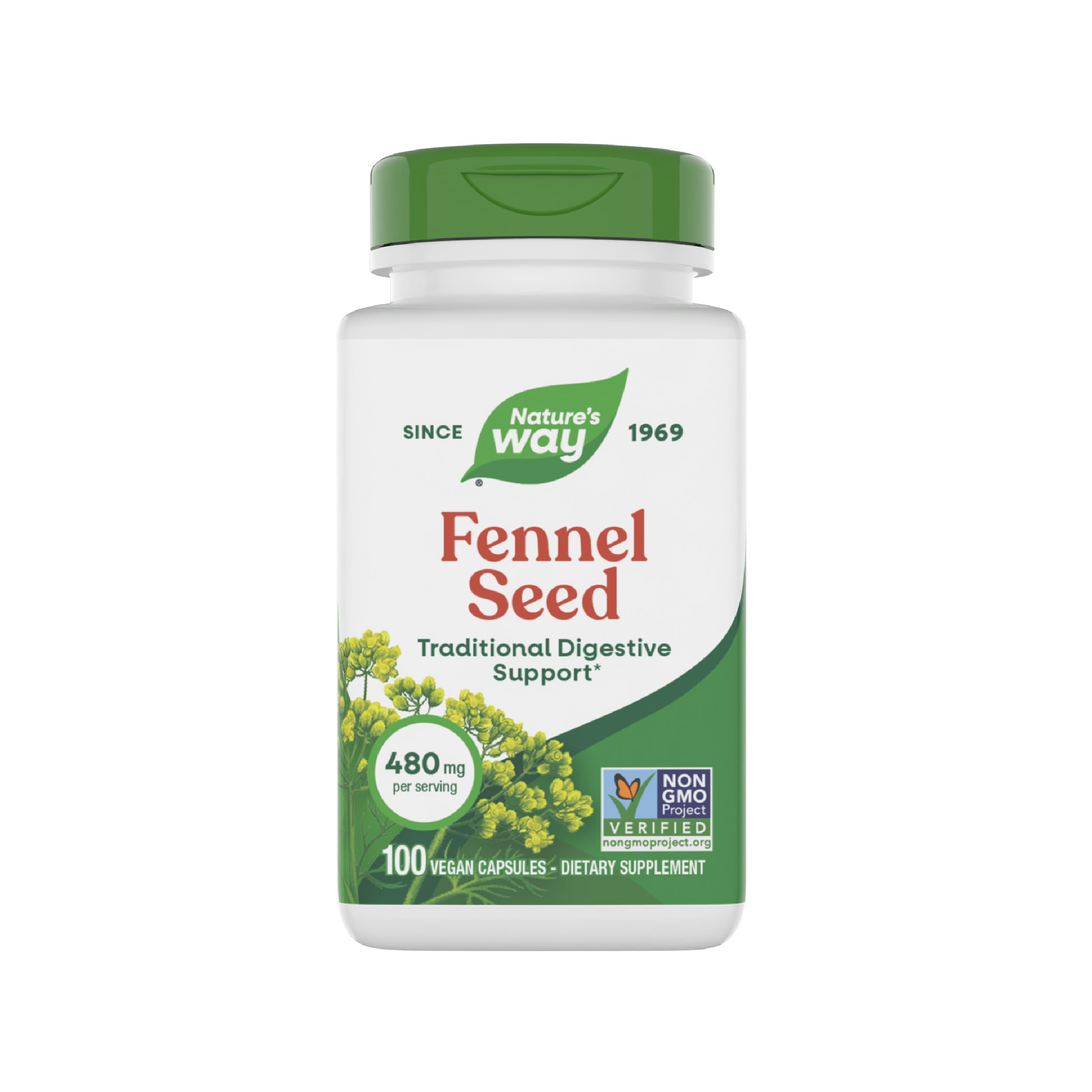 Nature's Way Fennel Seed, Traditional Digestive Support*, 480 mg per Serving, Gluten Free & Vegan, Non-GMO Project Verified, 100 Capsules (Packaging May Vary)