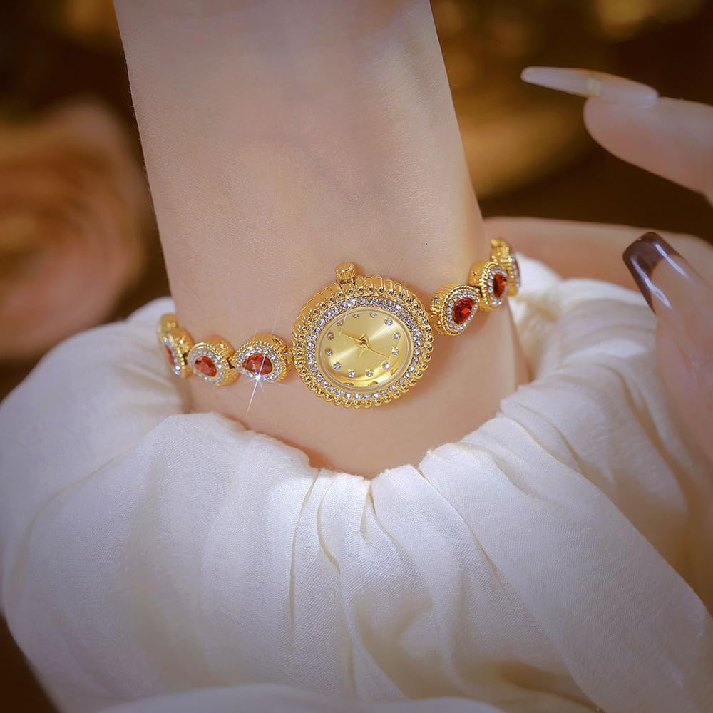 ADSBIAOYE Uhren für Damen, luxuriös, Vintage, buntes Kristall-Armband, Kette, Uhren, Diamant-Zifferblatt, wasserdicht, modisch, Quarzuhr