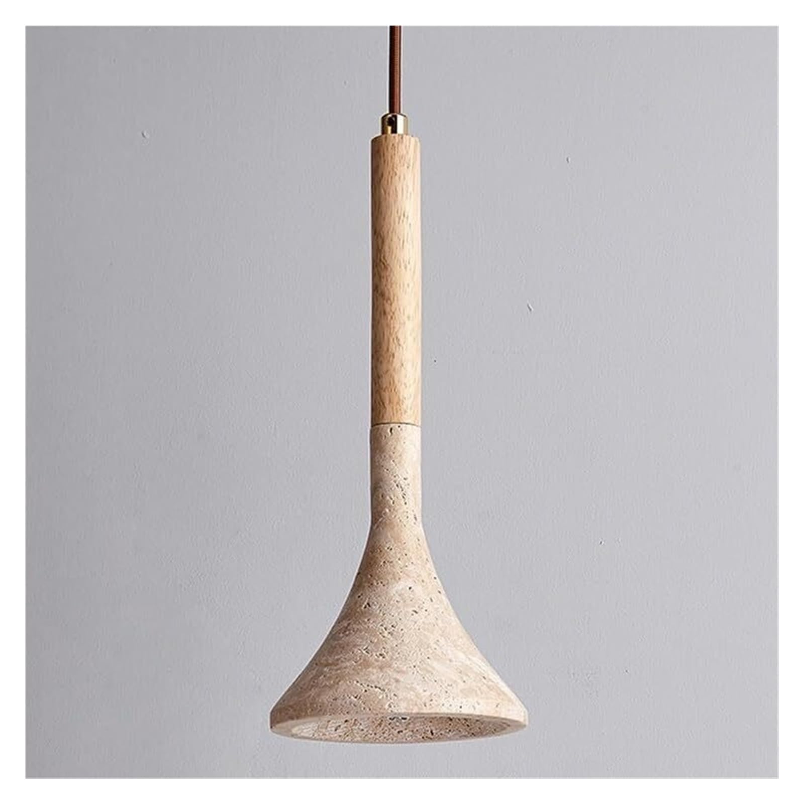KHUKHU Minimalist Natural Stone Small Pendant Light Shade Japanese Style Wabi Sabi Yellow Travertine Restaurant Hanging Lamp Retro Bar Counter Chandelier for Bedside Farmhouse Bedroom Kitchen(Wood)