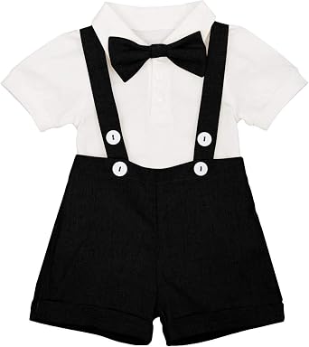 IWEMEK Baby Boy Gentleman Formal Suit Tuxedo Bowtie Romper Suspenders Cake Smash Outfit Wedding Bib Pants Overalls Clothes