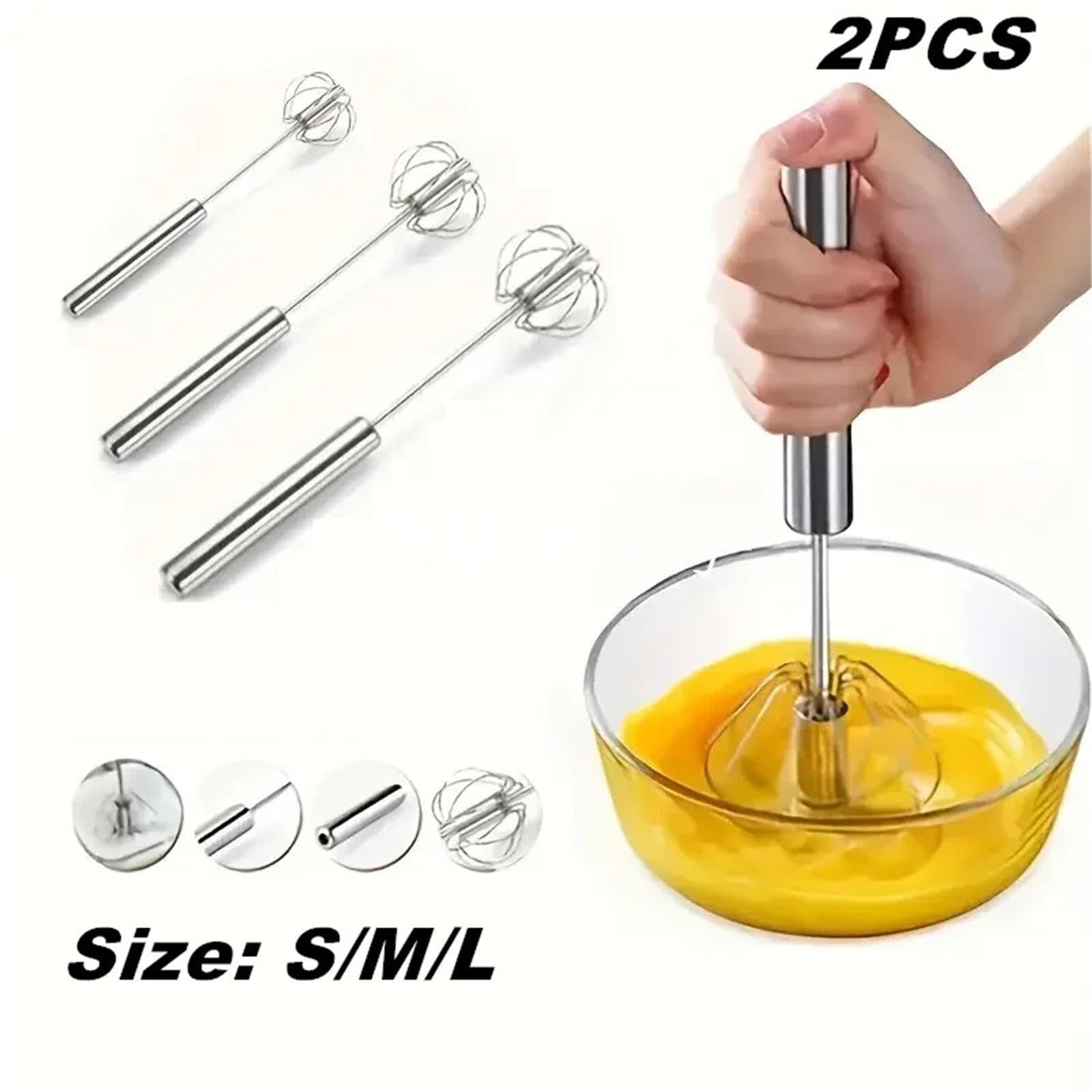 Halbautomatischer Schneebesen Aus 304 Edelstahl, Manueller Handmixer, Selbstdrehender Rührer, Kochzubehör, Werkzeuge, Ballon-Schneebesen(2pack M)