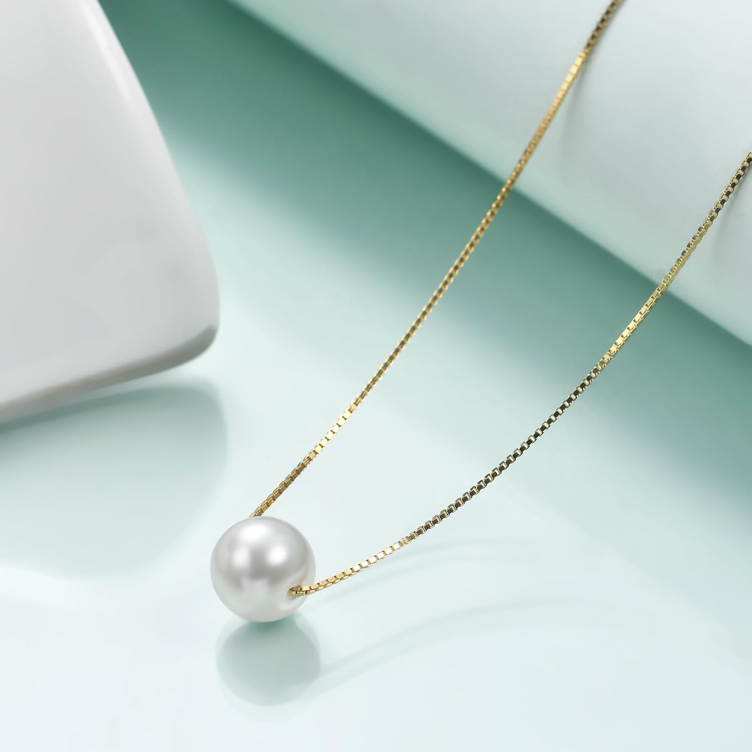 Rnivida 925 Sterling Silver Single Pearl Pendant Necklace for Women,18"