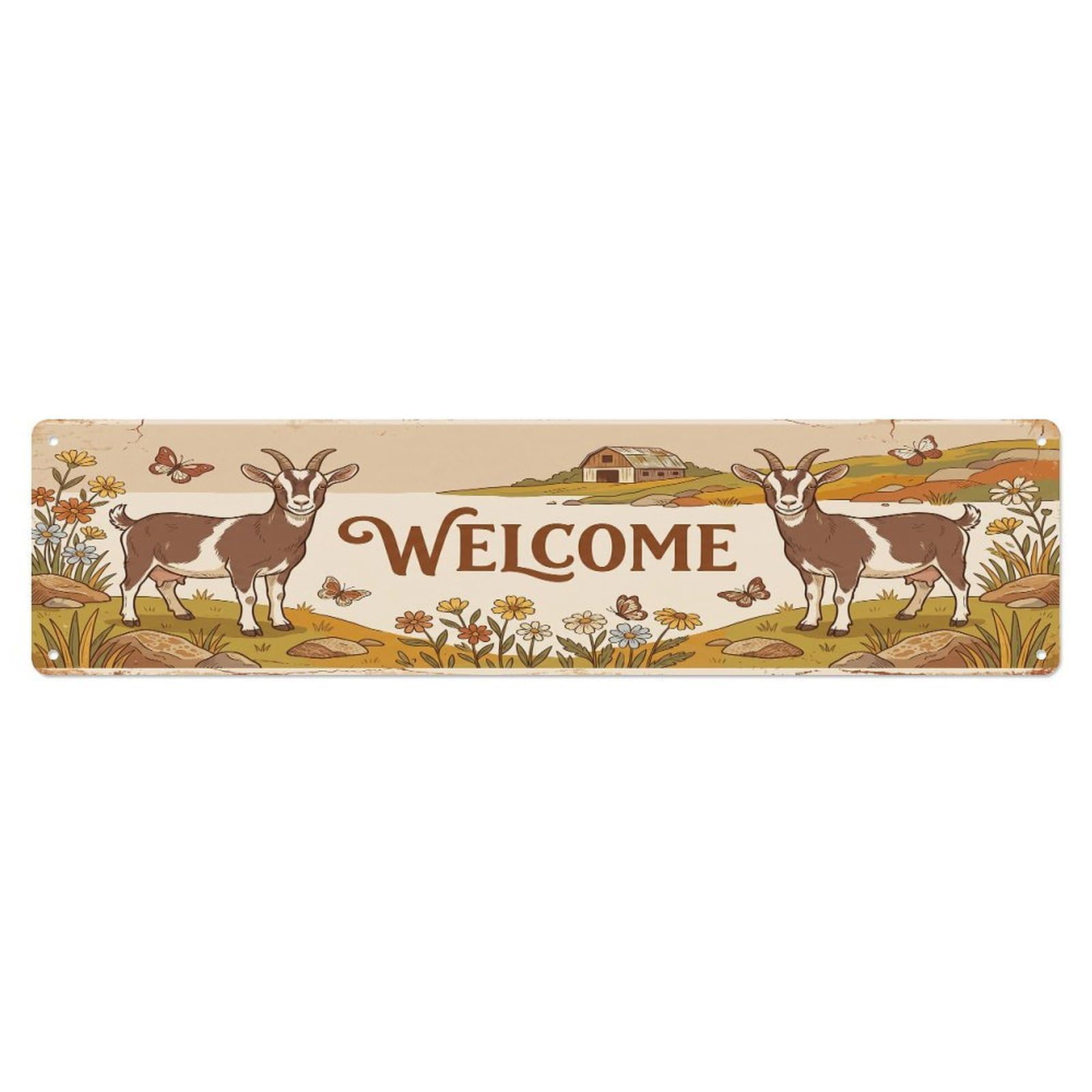 Cxhjca 4X16inch(10X40cm) Vintage Welcome Toggenburg Goat Metal Tin Sign