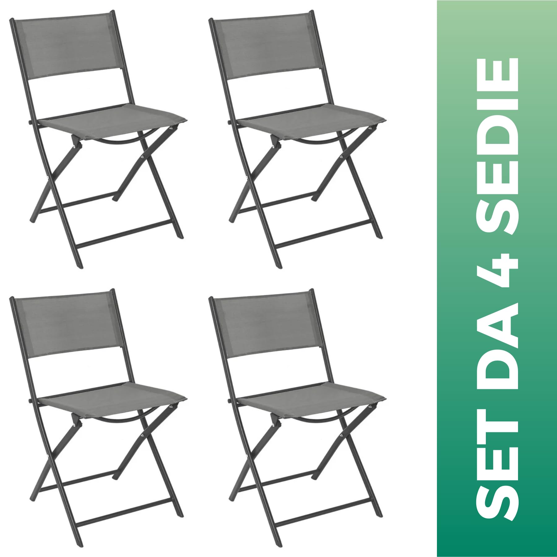 Set 4 Sedie Pieghevoli Salvaspazio da Giardino in Metallo e Textilene, Sedie da Esterno Resistenti a Sole e Pioggia, per Balcone Terrazzo Veranda Patio, Portata 120 kg (Antracite)