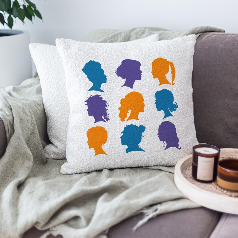 FINGERINSPIRE 6 Pcs Facial Features Stencil with Paint Brush - Character Model Stencil - Men's Beard & Hair - Women's Silhouette - DIY Wall Fabric Tiles Floor Furniture