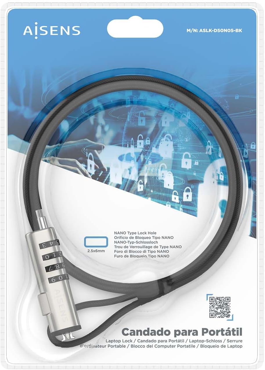 AISENS Safety Cable ASLK-D50N05-BK 1.5 m