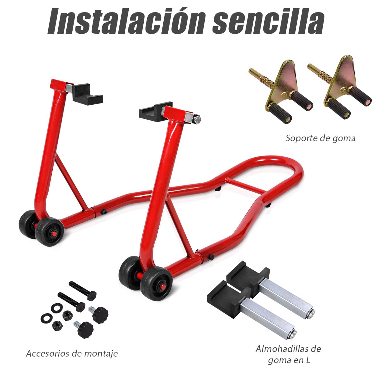 SOARS Caballete Trasero, Gato de Moto con Capacidad de Carga de hasta 400 kg, Caballete de Montaje de Acero, Ayuda de Montaje, Caballete de Rueda Trasera (Rojo)