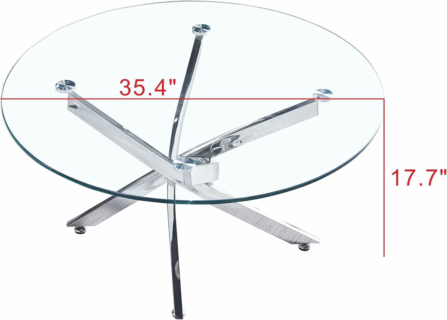 SSLine Round Glass Coffee Table with Silver Base Clear Tempered Glass Pedestal Center Table Luxury 35.4" Coffee Table for Living Room Bedroom Reception Room Coffee Table w/Mirror Stainless Steel Legs