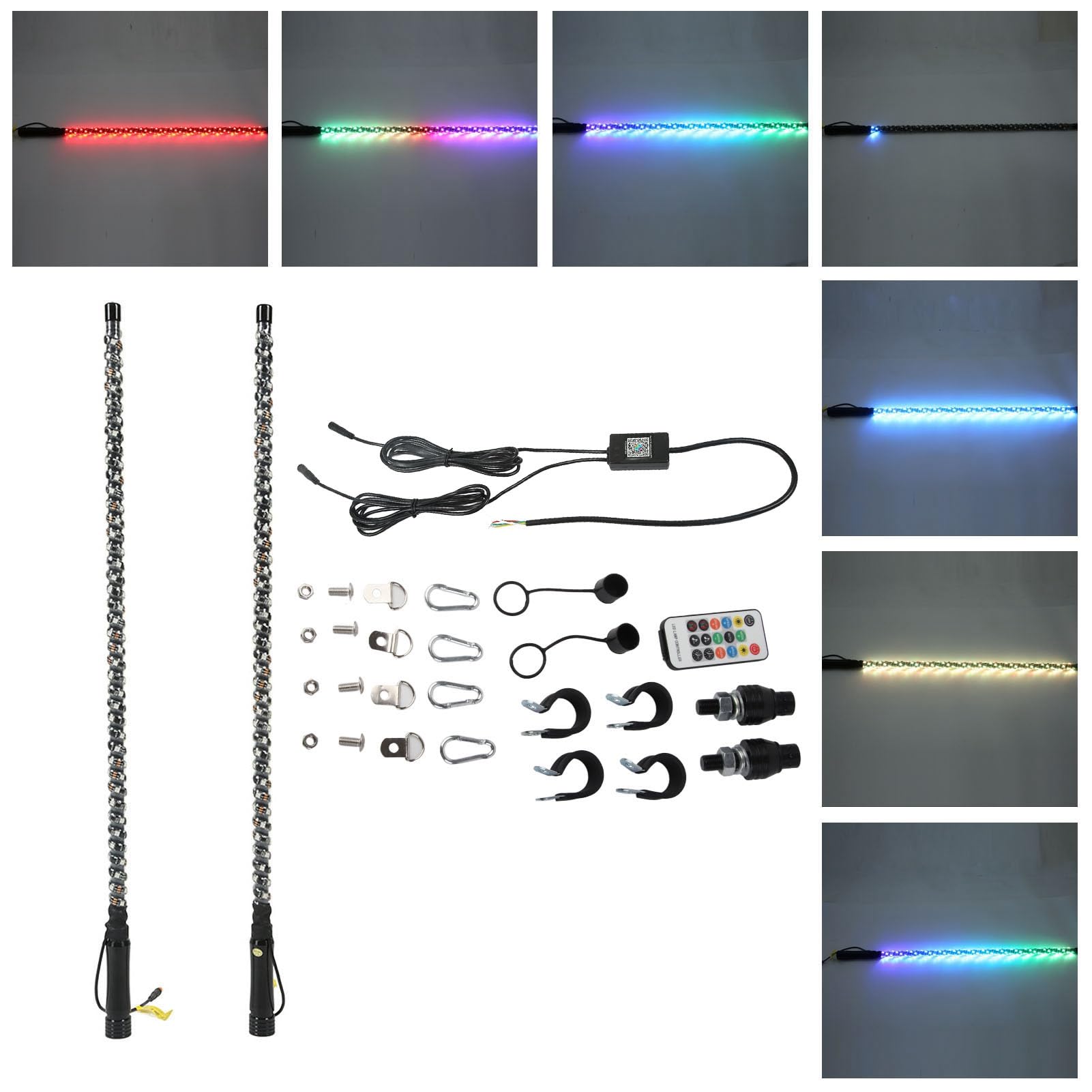 Luz de Látigo LED, 2 Luces de Látigo LED de 3 Pies con Asta de Bandera Control de Aplicación de Color RGB Luz de Látigo de Persecución para UTV ATV Camión Barco 12-24V
