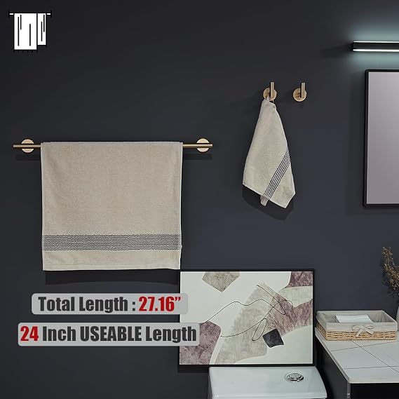 JQK Bathroom Hardware Set Champagne Bronze, 5-Piece Bath Accessories Set Wall Mount Includes 24 in Towel Bar, Towel Ring, Toilet Paper Holder, 2 Towel Hooks, BAS125-CB